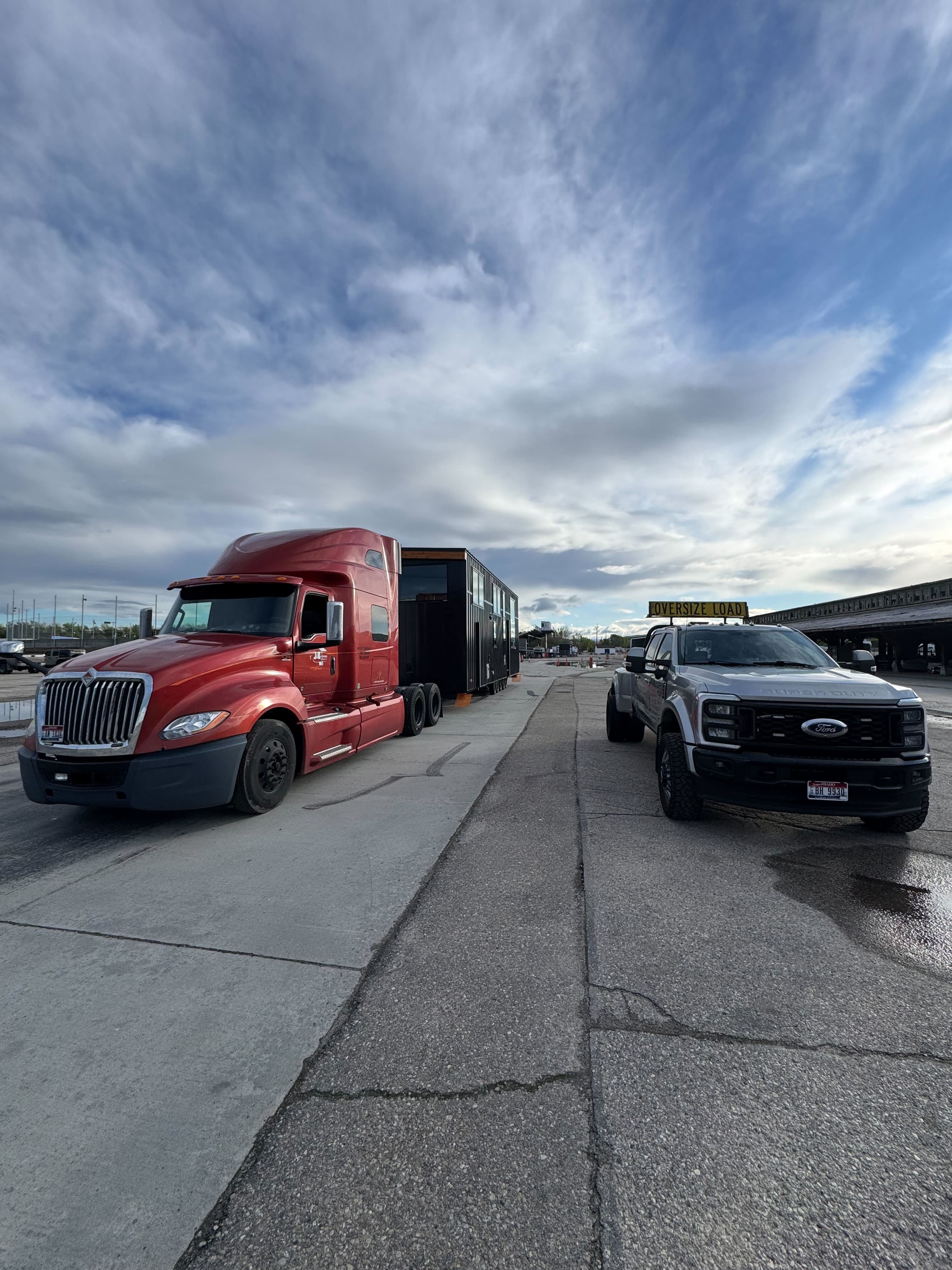 Montera Homes factory — completed modular unit loaded on flatbed for transport
