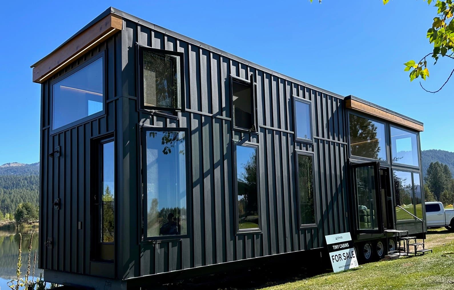 Montera modular home exterior — board and batten siding with standing-seam metal roof