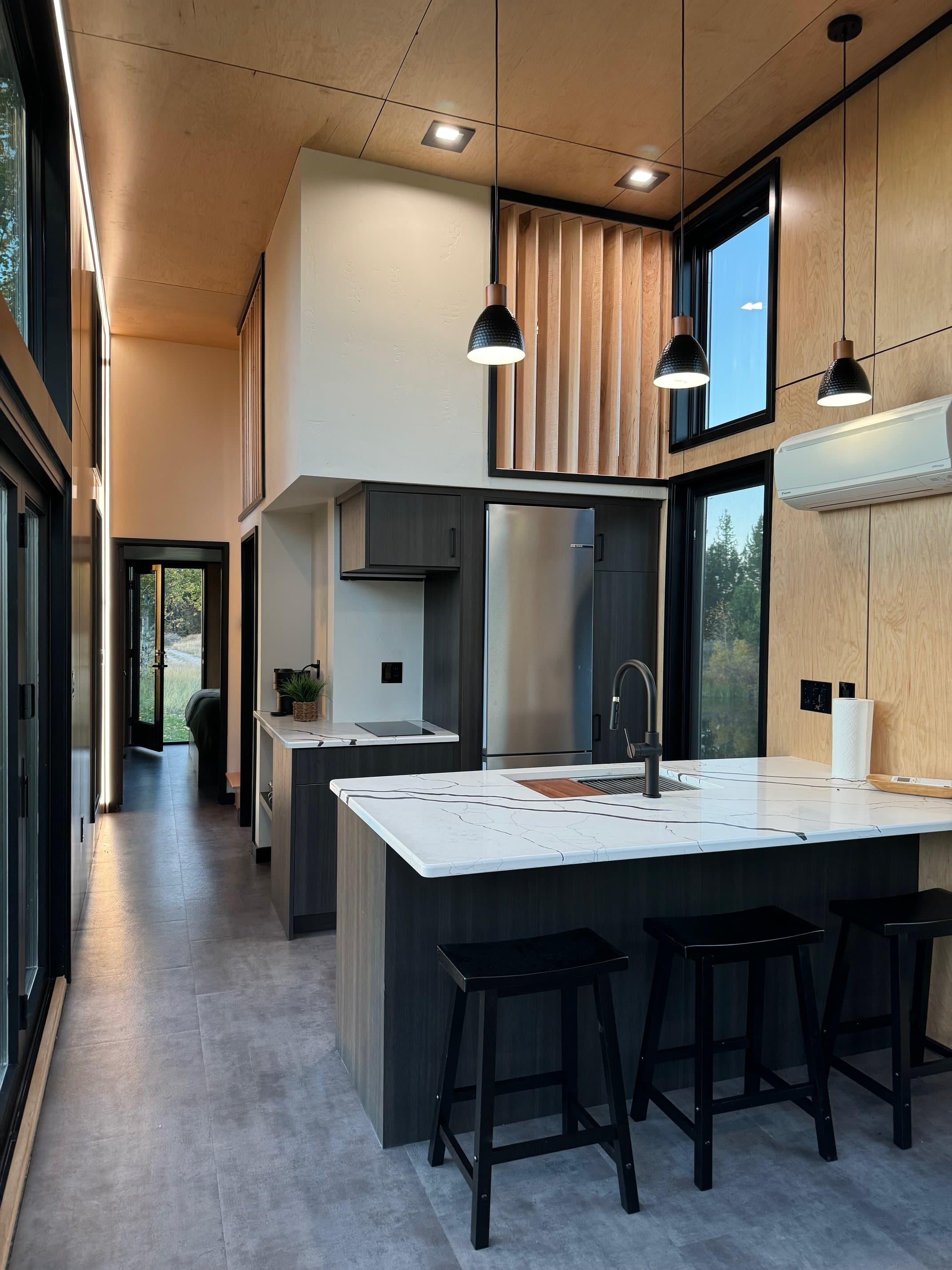 Montera modular home interior — open floor plan with kitchen and living area